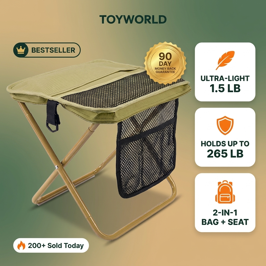 Compact folding camping stool bag — bestseller, 90-day money-back guarantee, ultra-light 1.5 lb, holds 265 lb, 2-in-1 bag and seat