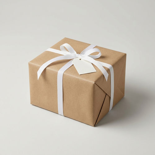 Premium gift wrapping — kraft paper gift box with white ribbon