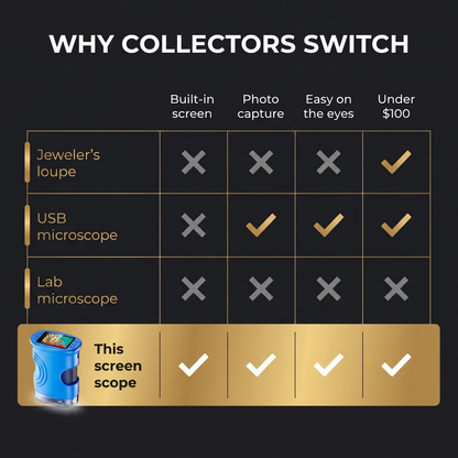 Why collectors switch: screen scope vs loupe, USB and lab microscope