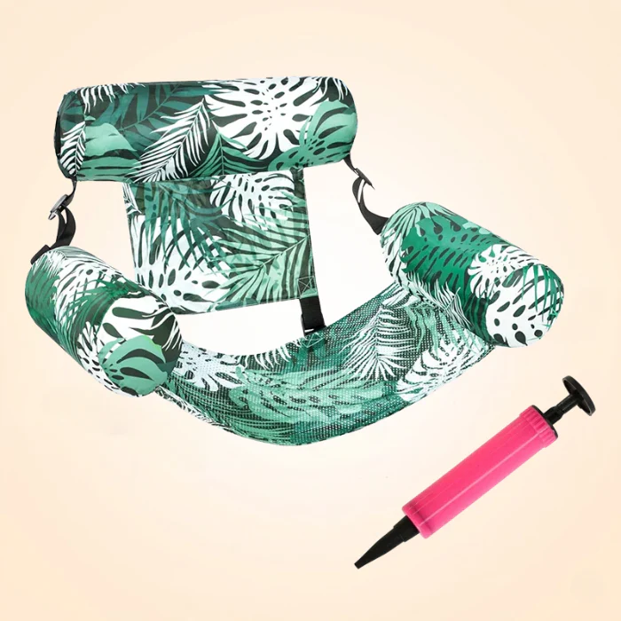 Green fabric pool lounge chair with hand pump