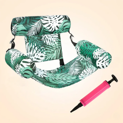 Green fabric pool lounge chair with hand pump