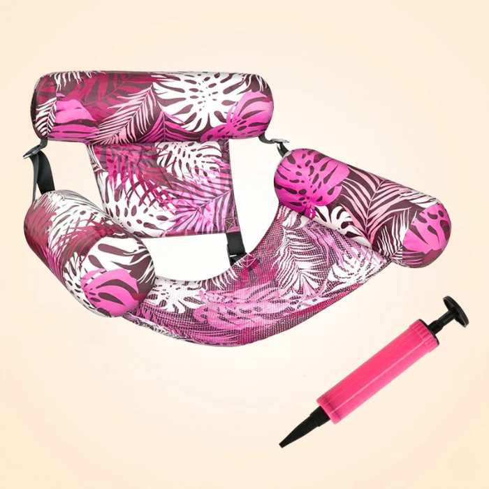 Pink fabric pool lounge chair with hand pump