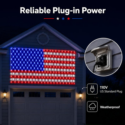 US plug American Flag LED net light garage example