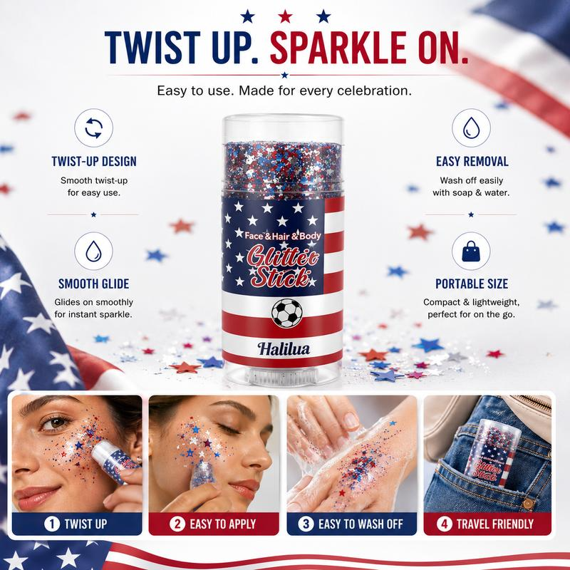Twist-up mess-free glitter stick application guide