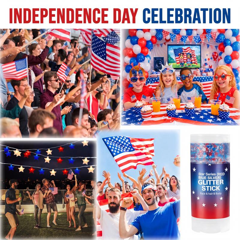 Independence Day celebration with patriotic glitter stick