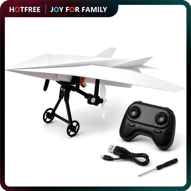RC Paper Airplane Kit with controller, motor frame, battery and USB-C cable
