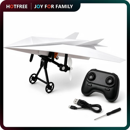 RC Paper Airplane Kit with controller, motor frame, battery and USB-C cable