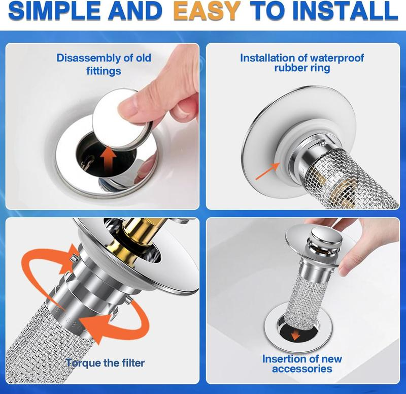 Stainless Steel Anti-Clog Sink Stopper (2-Pack)