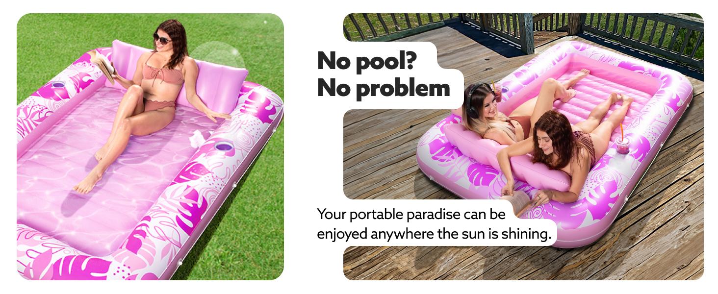 No pool needed inflatable tanning lounge on patio